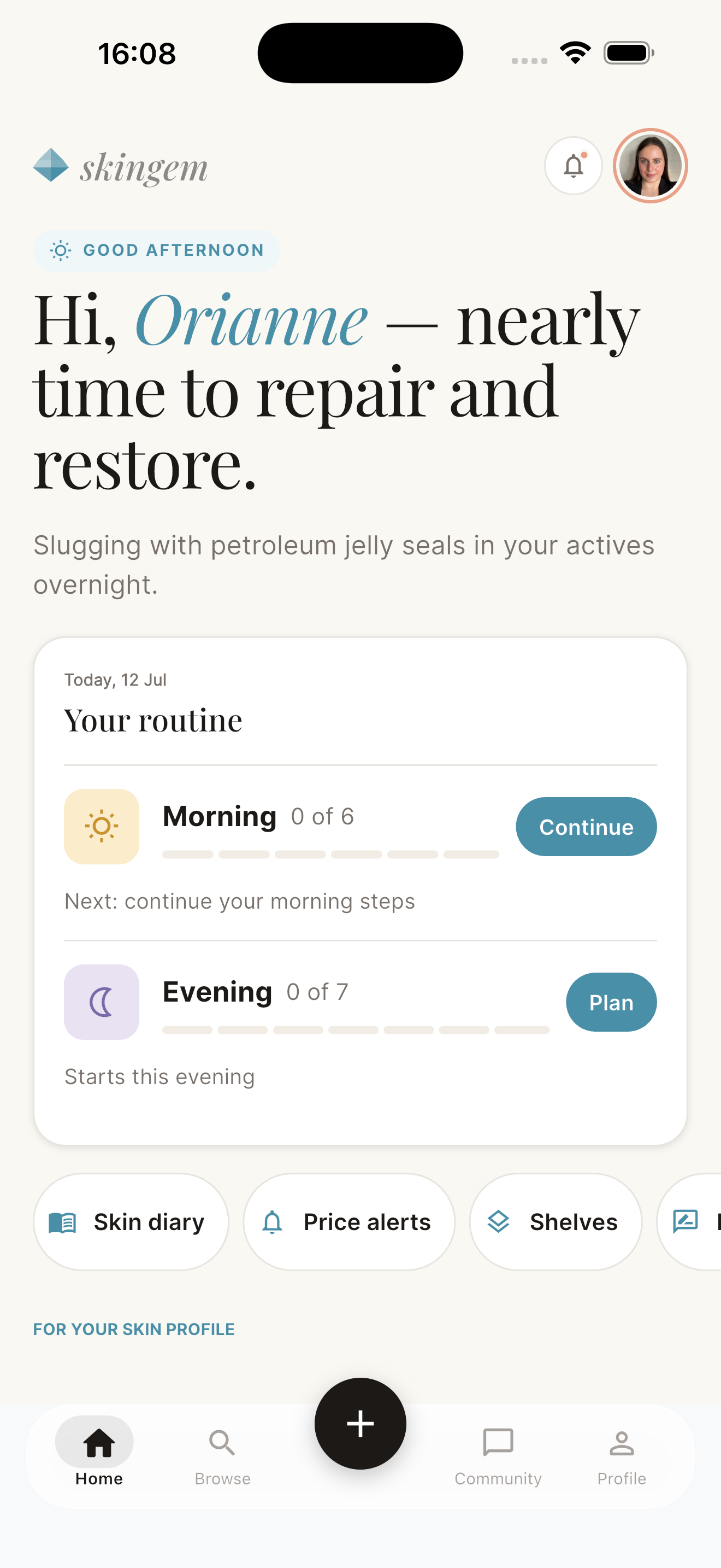 SkinGem home screen